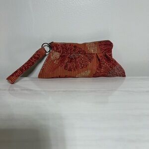 Maruca Unique Woven Fall Colored Floral with Leaves/Stripes Boho Fabric Wristlet